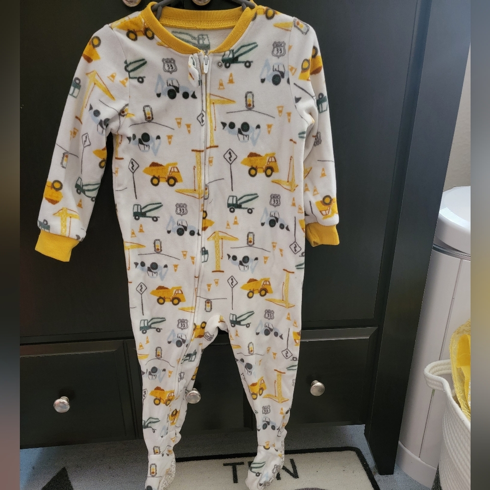 Toddler boys Construction flannel onesie pajamas size 2t